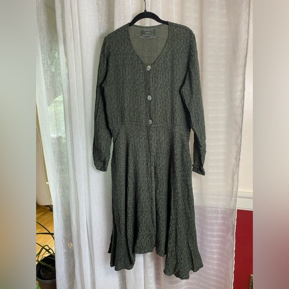 GRIZAS Crinkled Flared Hem Dress / Jacket Linen Cotton Blend Forest Green Small - Picture 13 of 13